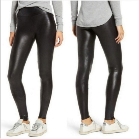 SPANX Pants - Spanx Faux Leather Leggings High Waist Rise Black Size Medium Med M Solid Black